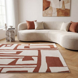 The Rugs Loft Terra And Ivory Abstract Geometric Living Room Area Rug And Runners Soft Pile - thumbnail 4