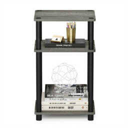 Walplus Furinno Just 3-Tier Turn-N-Tube End Table, French Oak Grey/black