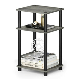 Walplus Furinno Just 3-Tier Turn-N-Tube End Table, French Oak Grey/black - thumbnail 2
