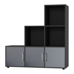 Urbn-Living Urbnliving 91Cm Height 6 Cube Step Black Storage Bookcase Shelf Unit Grey Wooden Door With Metal Handle - thumbnail 2