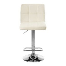 Orsina Sleek White Quilted Chrome Base Bar Stool, Comfortable Bar Chair, Adjustable Height Modern Bar Stool - thumbnail 1