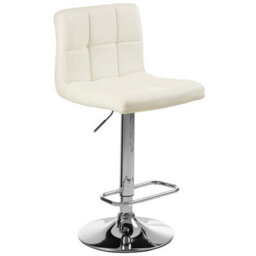 Orsina Sleek White Quilted Chrome Base Bar Stool, Comfortable Bar Chair, Adjustable Height Modern Bar Stool - thumbnail 2