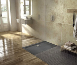 Hudson Reed Pearlstone Rectangular Slimline Textured Grey Slate Effect Shower Tray & Centre Waste, 1800 X 800 X 40mm - thumbnail 4