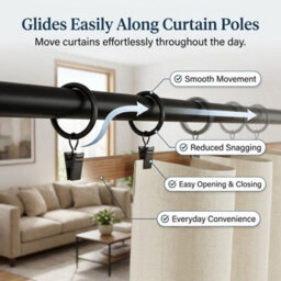 Homeelabador 30mm Metal Black Colour Curtain Pole Rod Rings With Clips Hanging Pack Of 30 - thumbnail 5