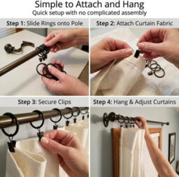 Homeelabador 30mm Metal Black Colour Curtain Pole Rod Rings With Clips Hanging Pack Of 30 - thumbnail 7