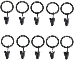 Homeelabador 30mm Metal Black Colour Curtain Pole Rod Rings With Clips Hanging Pack Of 30 - thumbnail 1