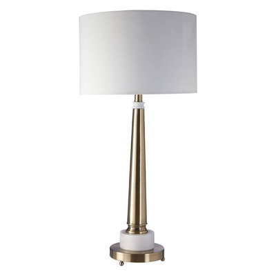Orsina Classic Table Lamp With Antique Brass Tapered Stand, White Marble Base & Linen Shade, Elegant Iron Lighting - image 1