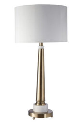 Orsina Classic Table Lamp With Antique Brass Tapered Stand, White Marble Base & Linen Shade, Elegant Iron Lighting - thumbnail 5