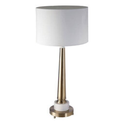 Orsina Classic Table Lamp With Antique Brass Tapered Stand, White Marble Base & Linen Shade, Elegant Iron Lighting - thumbnail 2