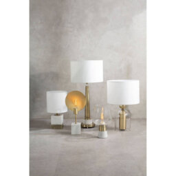 Orsina Classic Table Lamp With Antique Brass Tapered Stand, White Marble Base & Linen Shade, Elegant Iron Lighting - thumbnail 3