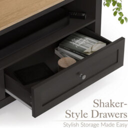 Christow Tv Stand With Storage Oak-Effect Top 2 Drawers Shelf Charcoal H45 X W118 X D40Cm - thumbnail 2