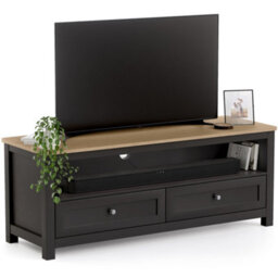 Christow Tv Stand With Storage Oak-Effect Top 2 Drawers Shelf Charcoal H45 X W118 X D40Cm