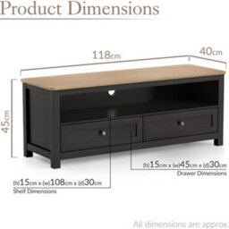 Christow Tv Stand With Storage Oak-Effect Top 2 Drawers Shelf Charcoal H45 X W118 X D40Cm - thumbnail 6