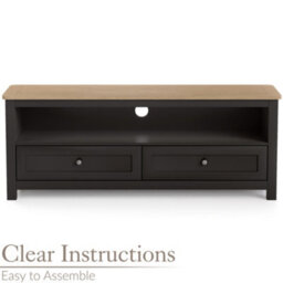 Christow Tv Stand With Storage Oak-Effect Top 2 Drawers Shelf Charcoal H45 X W118 X D40Cm - thumbnail 4