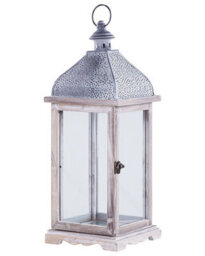 Beliani 47Cm White Iron Lantern With Glass Panels For Pillar Candles - Distressed Retro Decor Accent - thumbnail 3