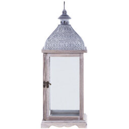 Beliani 47Cm White Iron Lantern With Glass Panels For Pillar Candles - Distressed Retro Decor Accent - thumbnail 1