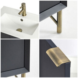 Homestylestore Anthracite 610mm Bathroom Vanity Unit With Basin And Aged Gold Finger Pull Handle - thumbnail 3