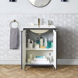 Homestylestore Anthracite 610mm Bathroom Vanity Unit With Basin And Aged Gold Finger Pull Handle - thumbnail 2