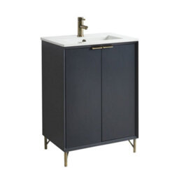 Homestylestore Anthracite 610mm Bathroom Vanity Unit With Basin And Aged Gold Finger Pull Handle - thumbnail 1