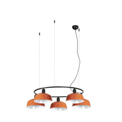 Luminosa Lighting Luminosa Tatawin Medium Pendant Ceiling Light Black, Gloss Reddish Orange 5X E27
