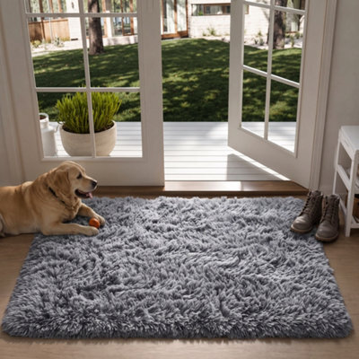 Oxford Homeware Shaggy Rug Anti-Slip Washable Soft Fluffy Living Room And Bedroom Rug (Grey, 50X80Cm) - image 1