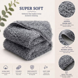 Oxford Homeware Shaggy Rug Anti-Slip Washable Soft Fluffy Living Room And Bedroom Rug (Grey, 50X80Cm) - thumbnail 4
