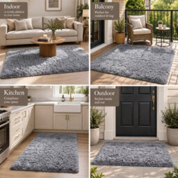 Oxford Homeware Shaggy Rug Anti-Slip Washable Soft Fluffy Living Room And Bedroom Rug (Grey, 50X80Cm) - thumbnail 3