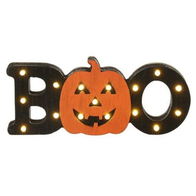 Wooden Boo Led Pumpkin Sign - Light Up Halloween Decor