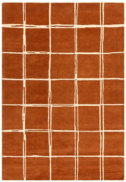 Rust Chequered Wool Modern Shaggy Handmade Rug For Living Room Bedroom & Dining Room-120Cm X 170Cm - thumbnail 5