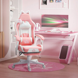 Homcom Gaming Chair With Footrest, Reclining Computer Chair, Pink - thumbnail 1