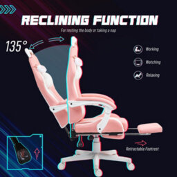 Homcom Gaming Chair With Footrest, Reclining Computer Chair, Pink - thumbnail 6