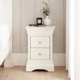 The Furniture Market Wilmslow White Painted 2 Drawer Slim Bedside Table Elegant French Inspired Design, Compact Size, Satin Paint Finish