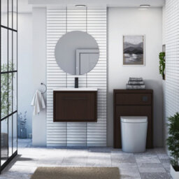 Royal Bathrooms Livora 600mm Walnut Woodgrain Wall Hung Bathroom Vanity Unit 1 Drawer With Stone Basin & Matt Black Handle - thumbnail 3