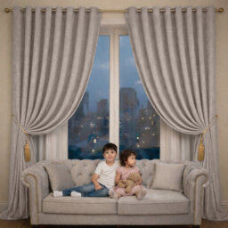 Oxford Homeware Eyelet Beige Linen Effect Curtains Fully Lined 100% Blackout Thermal Insulated Curtain Pair (W)228Cmx(L)228Cm - thumbnail 8