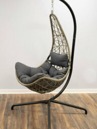 Sh&g Hanging Swing Chair - Basket Chair, Stand & Cushion Set - Grey Rattan & Steel With Grey Cushion - Signature Homes And Gardens - thumbnail 2