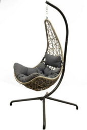 Sh&g Hanging Swing Chair - Basket Chair, Stand & Cushion Set - Grey Rattan & Steel With Grey Cushion - Signature Homes And Gardens