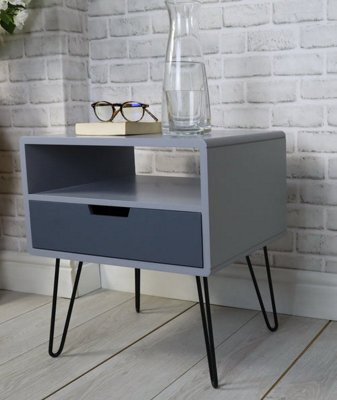 Aspect Furniture Viola Hairpin Leg Side Table With Drawer, Grey - image 1