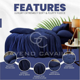 Gc Gaveno Cavailia Teddy Bear Fleece King Navy Duvet Set With Matching Pillowcase Fluffy Warm & Cosy Super Soft Bedding Set - thumbnail 3