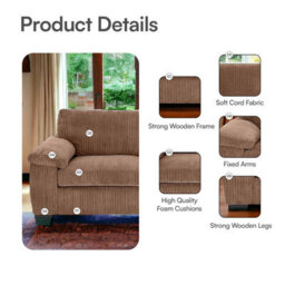 BlissFurniture Ltd Jumbo Cord Amalfi 3 Seater Sofa Stylish And Spacious Sofa For Modern Living Rooms Soft Cushions & Cozy Soft Cord Fabric In Beige - thumbnail 3