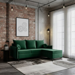 Leon L Living Room Corner Sofa Bed Has Dl Mechanism Storage Box Mdf Frame Bonell Springs 213X168X101Cm Green Right