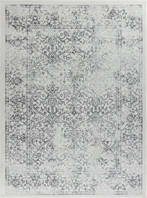 Livabliss Floransa-Vintage Charcoal Ivory Grey Traditional Boho Living Dining Bedroom Rug 120 X 170 Cm Easy Care, Non Shedding - image 1