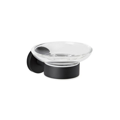 Homestylestore Round Wall Mounted Bathroom Glass Soap Dish With Black Holder - image 1