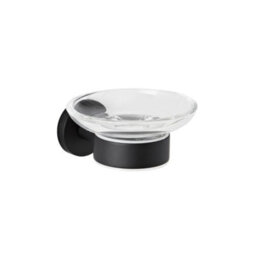 Homestylestore Round Wall Mounted Bathroom Glass Soap Dish With Black Holder