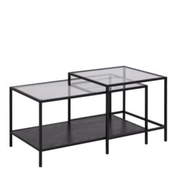 Furniture To Go Seaford Black Metal Coffee Table Set With Glass Top - thumbnail 1