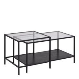 Furniture To Go Seaford Black Metal Coffee Table Set With Glass Top - thumbnail 3