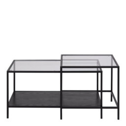 Furniture To Go Seaford Black Metal Coffee Table Set With Glass Top - thumbnail 2
