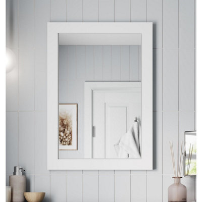Aveli Framed Wooden Bathroom Mirror Wood Frame Wall Mounted Mirrors White 700 X 500mm - image 1
