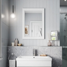 Aveli Framed Wooden Bathroom Mirror Wood Frame Wall Mounted Mirrors White 700 X 500mm - thumbnail 2