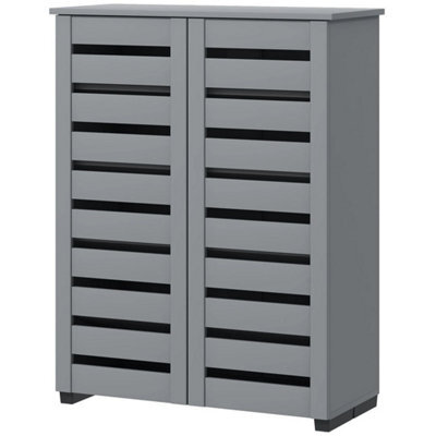 Shoe Storage Cabinet With Slatted Doors For 15 Pairs Of Shoes Grey - image 1