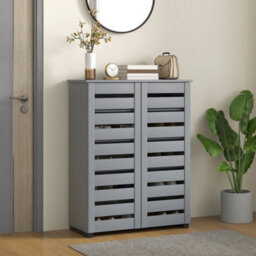 Shoe Storage Cabinet With Slatted Doors For 15 Pairs Of Shoes Grey - thumbnail 2